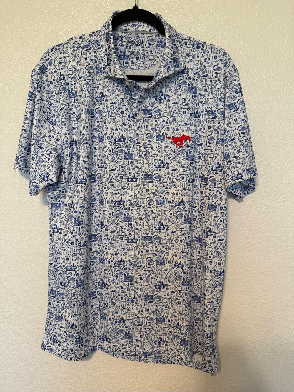 JOHNNIE-O Collegiate Men's Tailgater 2.0 Printed Jersey Performance Polo SMU - Picture 3 of 7